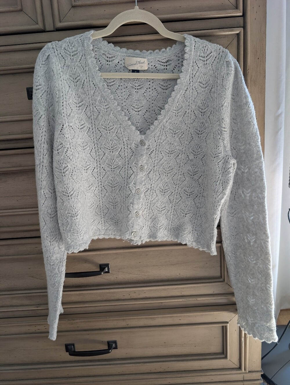 Universal Thread Light Gray Lace-Trim V-Neck Button Cardigan
